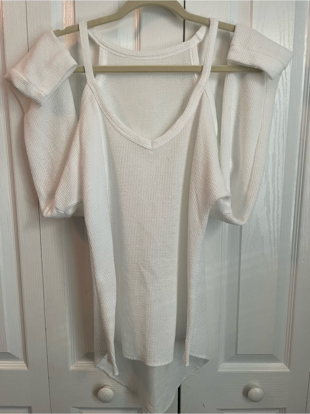 White Cold-Shoulder Knit Sweater Top